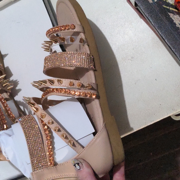 Rose gold & nude spiked, rhinestone mini gladiators - Picture 4 of 8